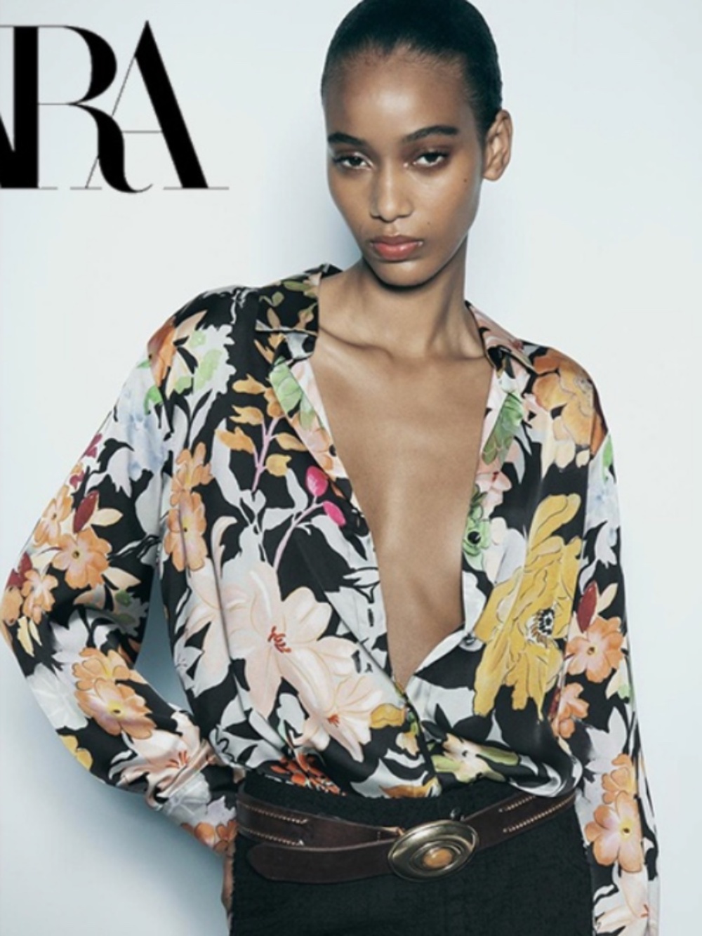 Zara Satin Effect Womens Blouse Patterned Printed Flowy Shirt Floral Sz. M